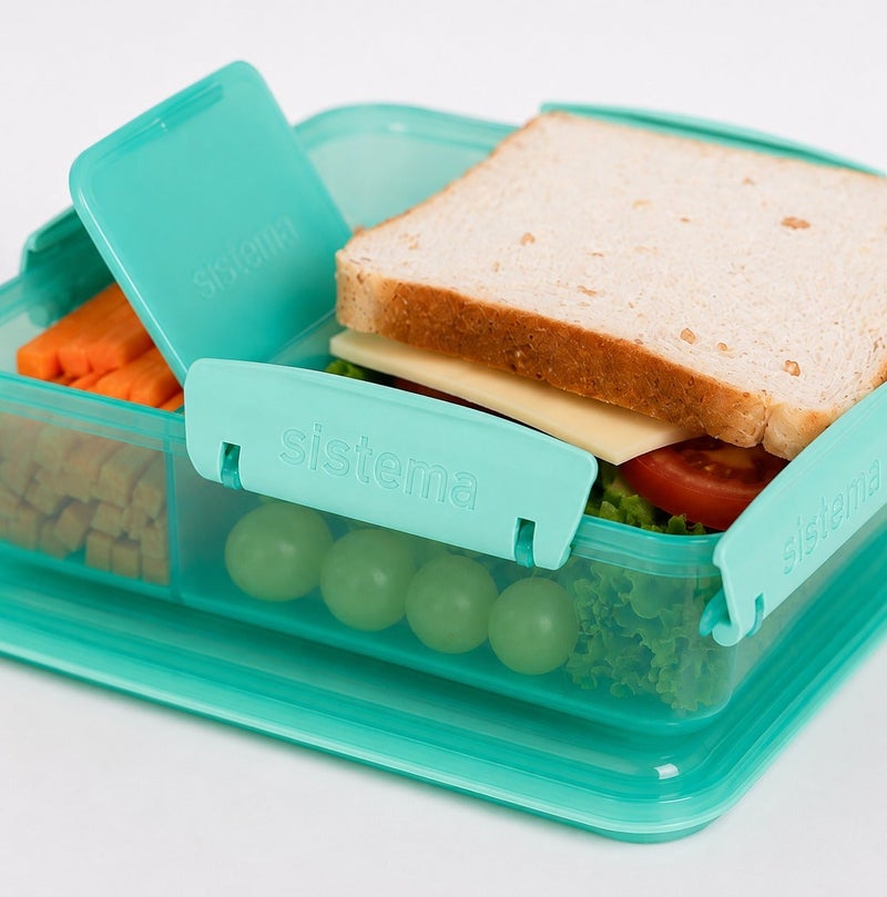 Sistema Snack Attack Duo 975ml Green Lunch Box with Dual Compartments, Easy Lock Clips, BPA Free Food Storage Container for Snacks, Sandwiches & Meal Prep, Reusable Lunch Box Made in New Zealand - Image 5