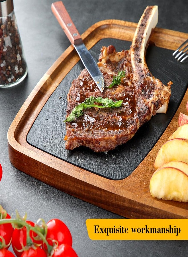 طبق تقديم من خشب الأكاسيا من ليويبيت مع كوب للصلصة وحشوة من الأردواز قابلة للإزالة، مثالي لتقديم اللحوم والنقانق والجبن وشرائح اللحم. صينية تقديم، لوح تقطيع، طبق تقديم، طبق جبن. مثالي لهدايا الانتقال إلى منزل جديد أو عيد الميلاد. - Image 5