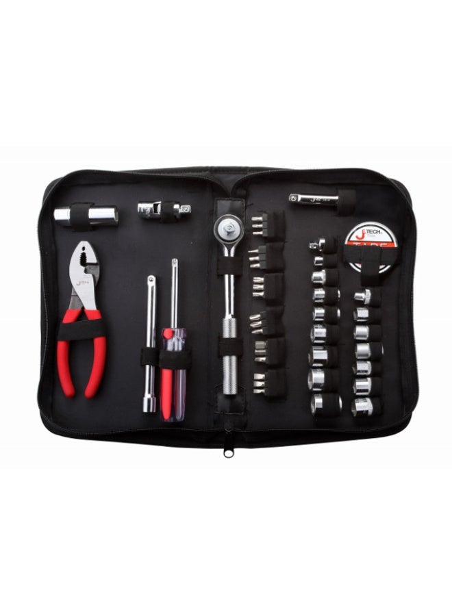 jetechtool Jetech 42-Piece Vehicle Tool Bag Set with Sockets, Bits, Ratchet, Pliers & Accessories – Automotive & Workshop Repair Kit with Portable Nylon Pouch – JEP-R42 - Image 1