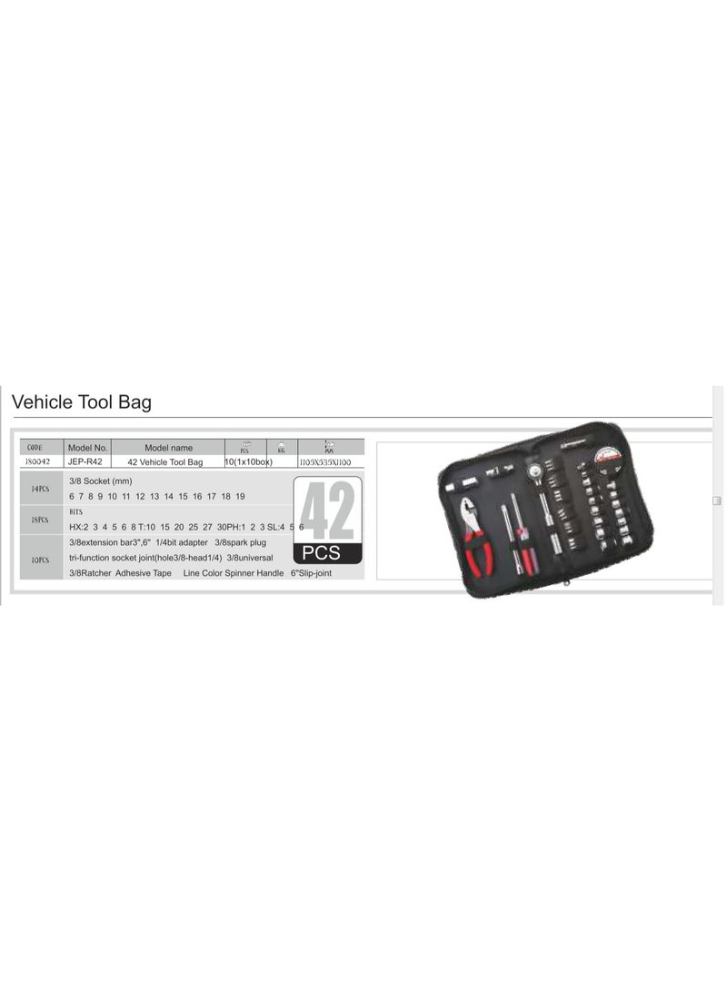 jetechtool Jetech 42-Piece Vehicle Tool Bag Set with Sockets, Bits, Ratchet, Pliers & Accessories – Automotive & Workshop Repair Kit with Portable Nylon Pouch – JEP-R42 - Image 2