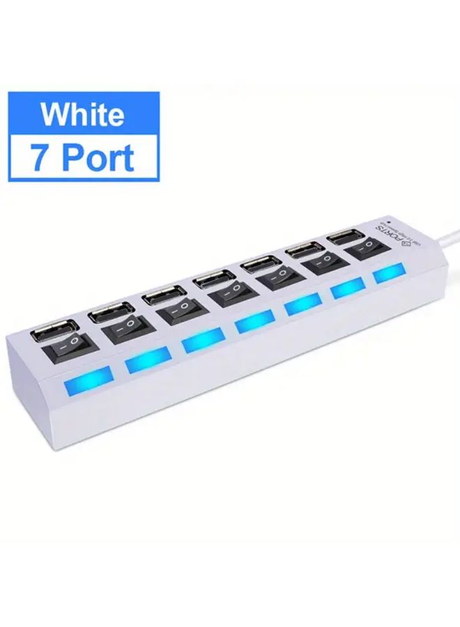 7 Port USB 2.0 Hub White with On Off Switch Led Indicator Fast Charging - Image 5