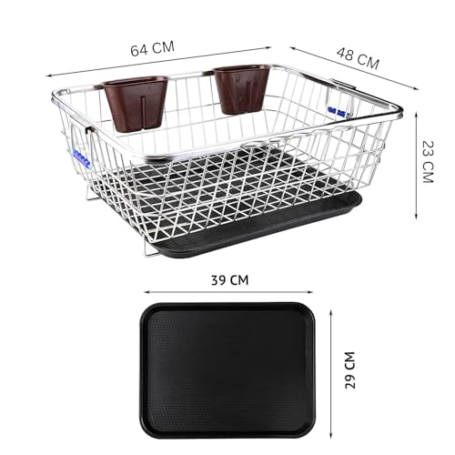 BIRDWING BIG SIZE Stainless Steel Dish Drainer Tray Basket (64x47x23) Stainless Steel Dish Drainer Rack with Drip Tray/Utensil Drying Stand for Kitchen/Bartan Stand - Image 2