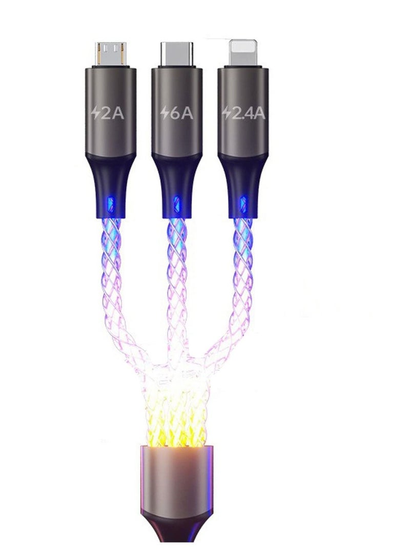 Captaintech 3 in 1 Light Up Charger Cord, LED Light Up RGB Light Gradual USB C Cable, LED Fast Charging Cable,Suitable for Smart Phones and All Type C Device (1.2m) - Image 1
