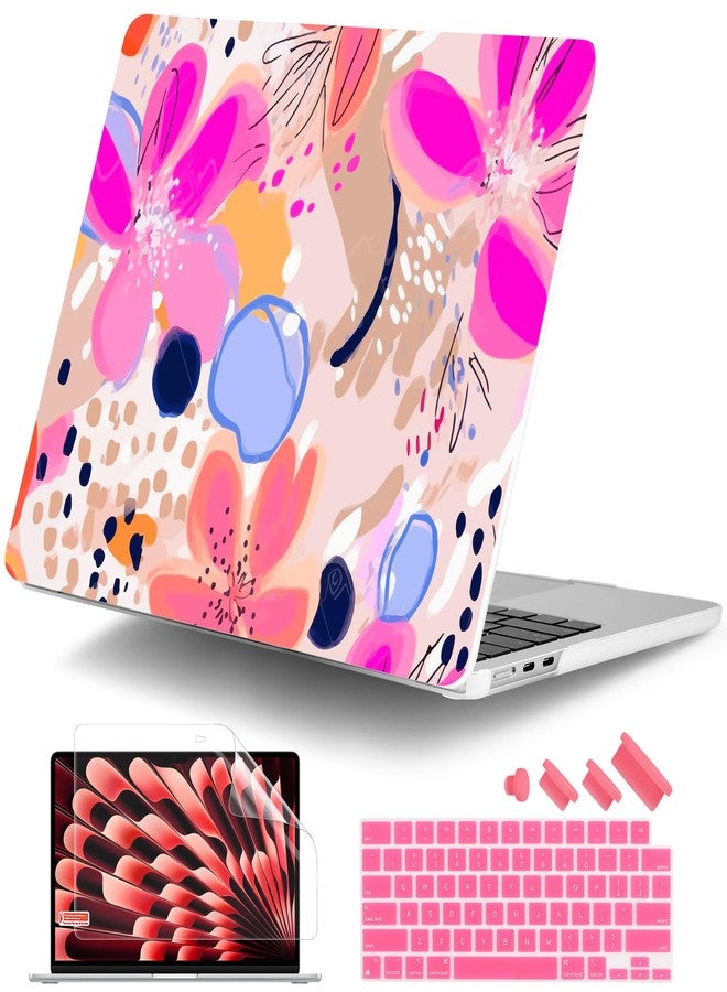 DONGKE Compatible with M4 MacBook Air 15 inch Case 2025 2024 2023 A3241 A3114 A2941 M3 M2 Liquid Retina Display Touch ID, Plastic Hard Case & Keyboard Skin & Screen Protector - Floral Artistic - Image 1