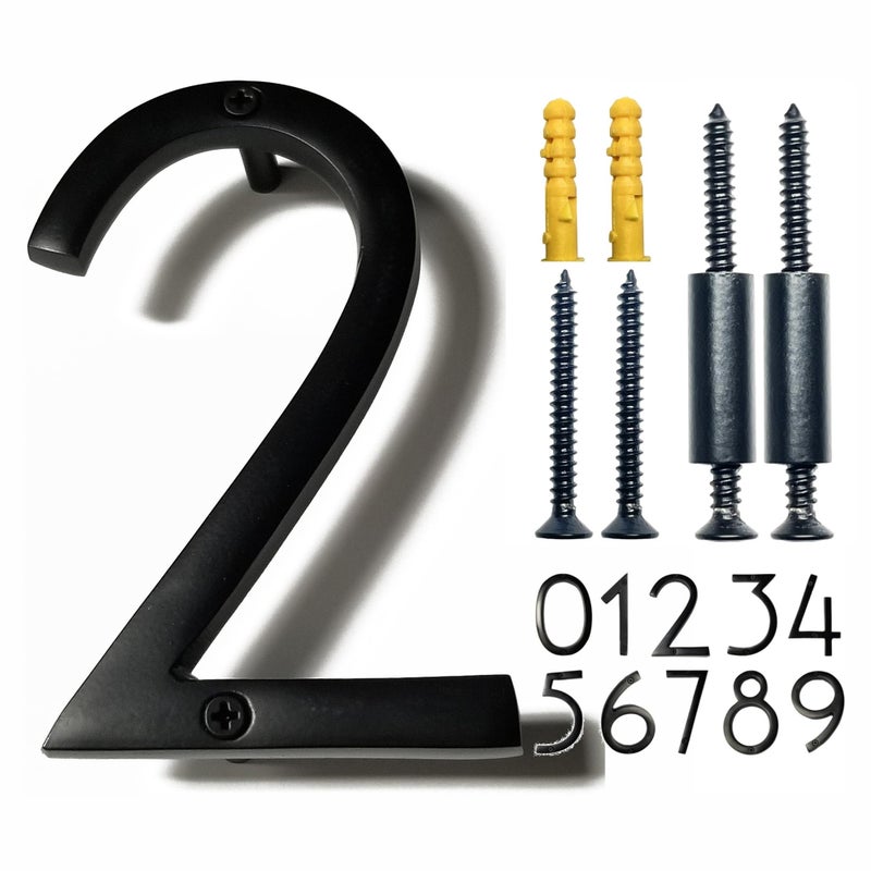 NACH Floating House Numbers 6 inch Aluminum Black House Numbers for Outside Number 2 Door Numbers with Mounting Hardware