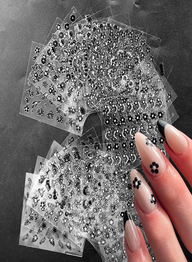 Lifextol 30 Sheets Flower Nail Stickers Charms for Fake Nail Design, Flower Stickers Decals for Press Nails Decor, Black Fingernail Sticker Nails Art Supplies, Kids Self-Adhesive Gel Sticker - Image 4