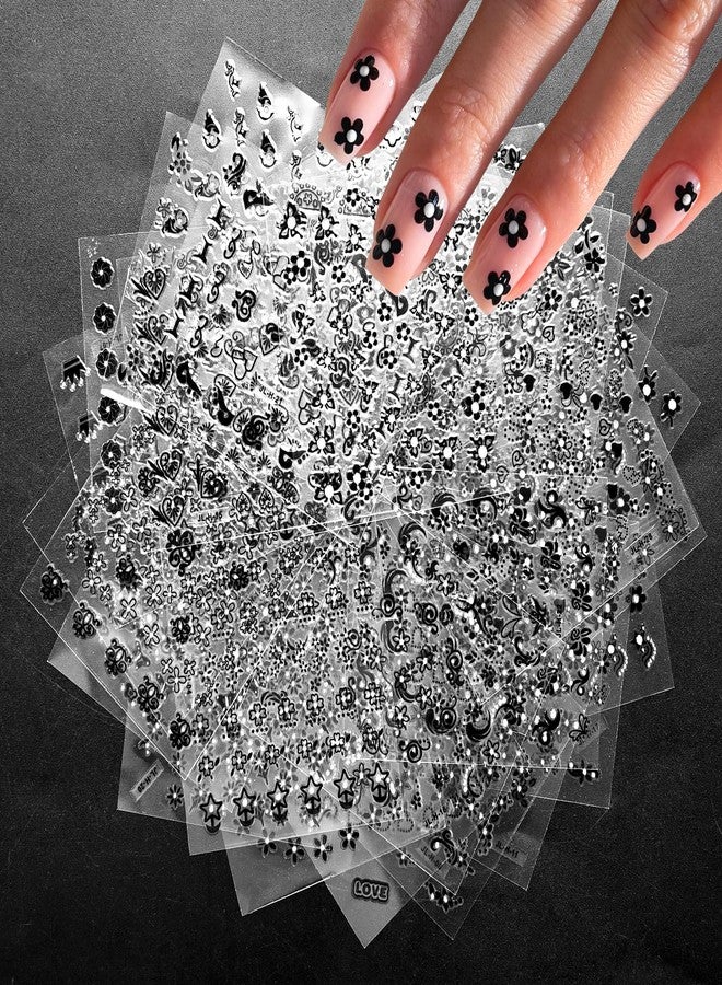 Lifextol 30 Sheets Flower Nail Stickers Charms for Fake Nail Design, Flower Stickers Decals for Press Nails Decor, Black Fingernail Sticker Nails Art Supplies, Kids Self-Adhesive Gel Sticker - Image 1