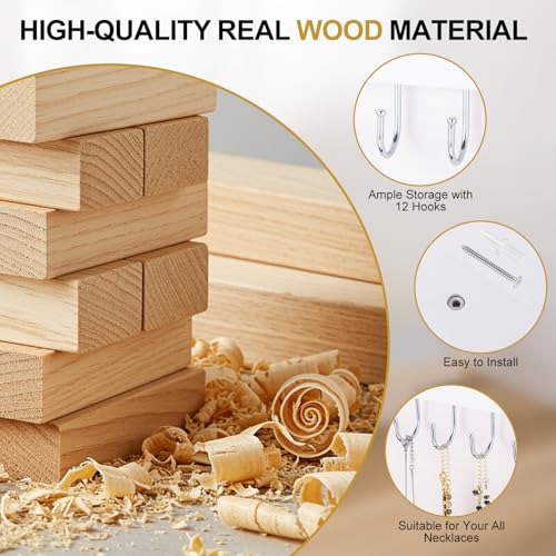Dntorx Hanging Jewelry Organizer, 2 Pack Necklace Holder for Wall Wooden White Necklace Organizer Hangers Wall Mount with 24 Hooks Jewelry Display Hangers for Necklaces, Bracelets, Earrings, Keys - Image 2