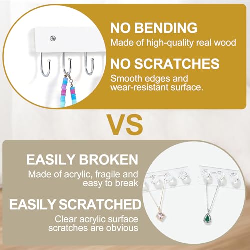 Dntorx Hanging Jewelry Organizer, 2 Pack Necklace Holder for Wall Wooden White Necklace Organizer Hangers Wall Mount with 24 Hooks Jewelry Display Hangers for Necklaces, Bracelets, Earrings, Keys - Image 4