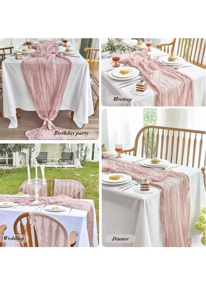 مفرش طاولة من قماش الشاش (Cheesecloth) بمقاس 180 × 90 سم، تصميم بوهيمي ريفي شبه شفاف، مناسب لحفلات الزفاف، حفلات استقبال المواليد، حفلات توديع العزوبية (Bridal Shower)، تزيين طاولات المنزل، أعياد الميلاد، لون وردي - Image 3