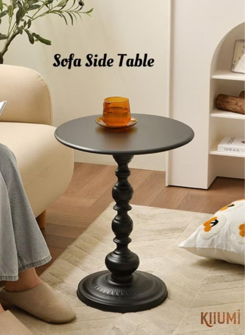 طاولة قهوة مستديرة, غرفة المعيشة المنزل طاولة جانبية صغيرة, الزاوية الحديدية الحديدية الحديدية الحديدية في الهواء الطلق طاولة خدمة مستديرة,e طاولة قهوة في الهواء الطلق المقاومة للصدأ, الأسود 40x40x52 - Image 1