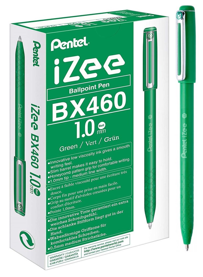 Pentel 12-Piece Izee Ballpoint Pen 1.0mm Tip Green Ink - Image 1