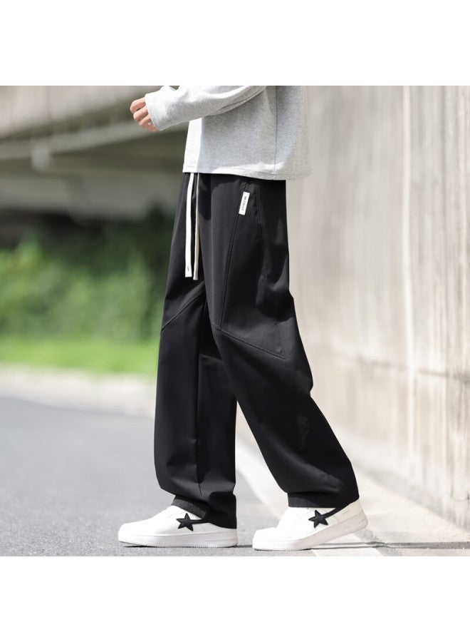 Swamp Area Men's Casual Pants Spring Autumn Trendy Loose Straight-leg Wide-leg Trousers Ks642 Black M - Image 4