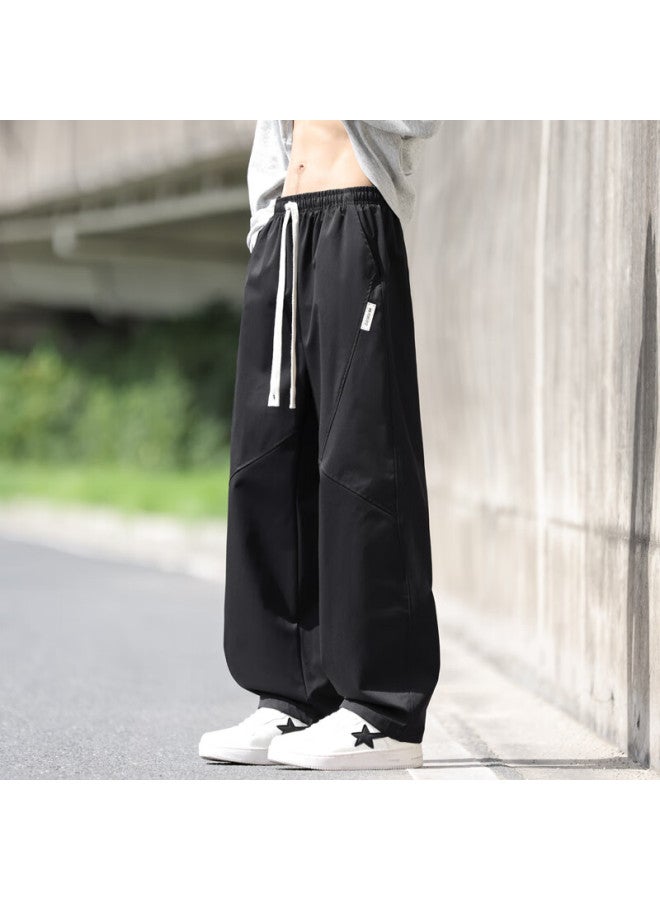 Swamp Area Men's Casual Pants Spring Autumn Trendy Loose Straight-leg Wide-leg Trousers Ks642 Black M - Image 3