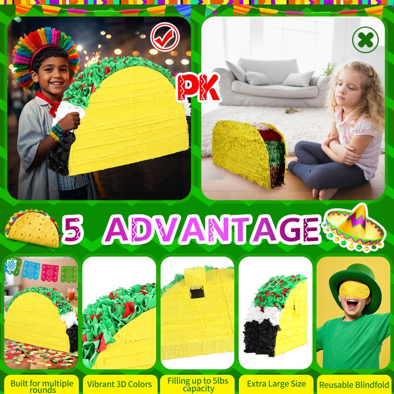 Pardecor 27" Large Taco PiÃ±ata for Birthday Party Decoration â€“ Vibrant Cinco de Mayo, Taco Bout a Party, Mexican Theme Bash Taco Tuesday - Image 3
