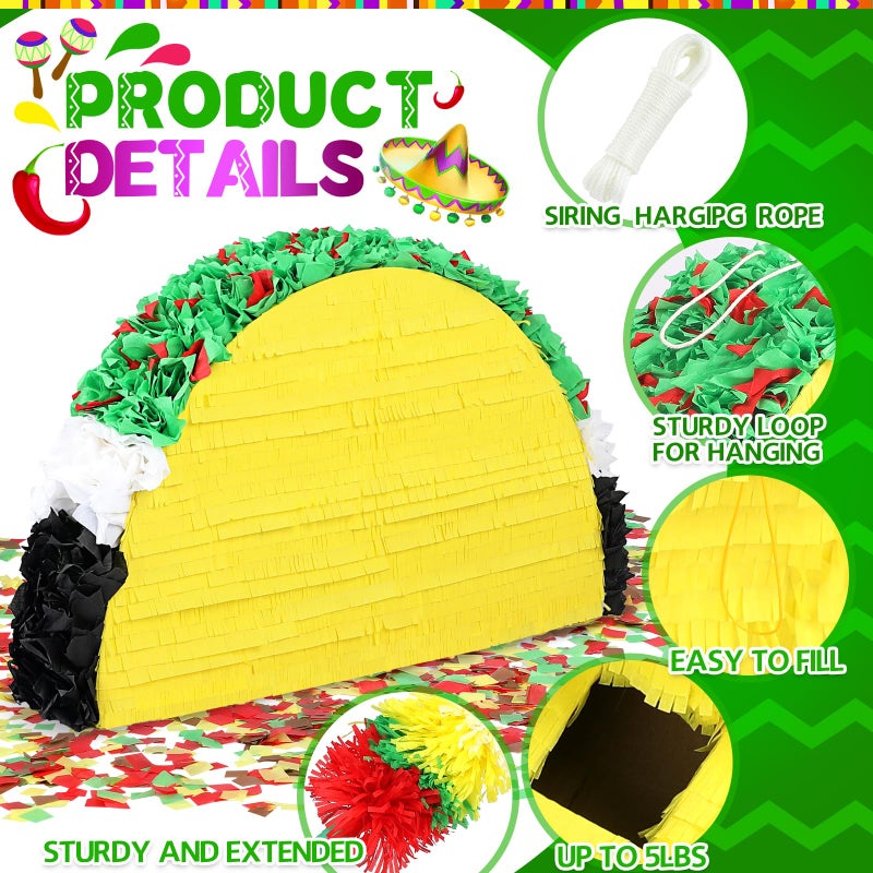 Pardecor 27" Large Taco PiÃ±ata for Birthday Party Decoration â€“ Vibrant Cinco de Mayo, Taco Bout a Party, Mexican Theme Bash Taco Tuesday - Image 5