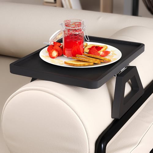 Danfoxer Couch Arm Tray,Bamboo Folding Sofa Tray,Sofa Armrest Trays Clip-On Couch Desk for Drinks,Snacks,Phone,Remote Control（Black） - Image 4