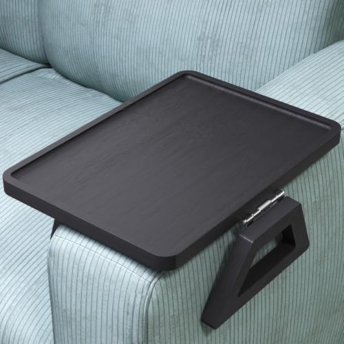 Danfoxer Couch Arm Tray,Bamboo Folding Sofa Tray,Sofa Armrest Trays Clip-On Couch Desk for Drinks,Snacks,Phone,Remote Control（Black） - Image 1