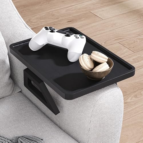 Danfoxer Couch Arm Tray,Bamboo Folding Sofa Tray,Sofa Armrest Trays Clip-On Couch Desk for Drinks,Snacks,Phone,Remote Control（Black） - Image 3