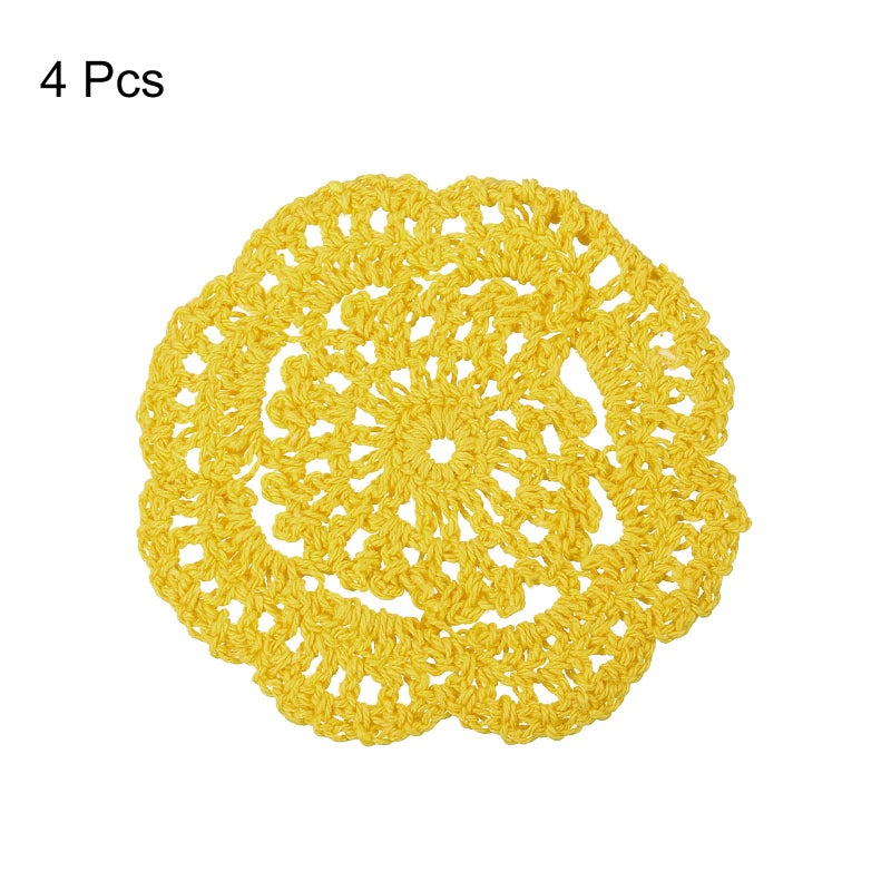 يو إكس سيل uxcell crochet docilies 4pcs 4 "" - الوقايات القطن المنسوجة من الدانتيل الدانتيل الجولة المصنوعة يدويا مع نمط الأزهار لتزيين حفل الزفاف (أصفر) - Image 3