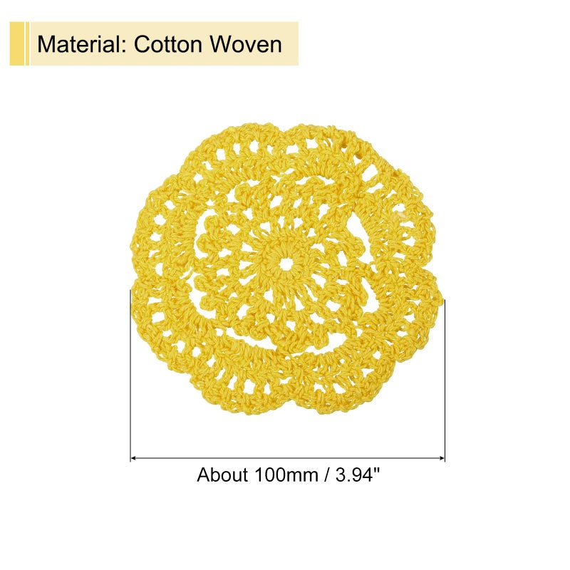 يو إكس سيل uxcell crochet docilies 4pcs 4 "" - الوقايات القطن المنسوجة من الدانتيل الدانتيل الجولة المصنوعة يدويا مع نمط الأزهار لتزيين حفل الزفاف (أصفر) - Image 2