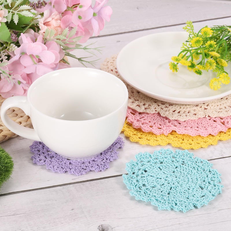يو إكس سيل uxcell crochet docilies 4pcs 4 "" - الوقايات القطن المنسوجة من الدانتيل الدانتيل الجولة المصنوعة يدويا مع نمط الأزهار لتزيين حفل الزفاف (أصفر) - Image 5