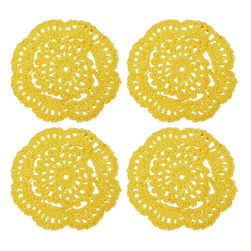 يو إكس سيل uxcell crochet docilies 4pcs 4 "" - الوقايات القطن المنسوجة من الدانتيل الدانتيل الجولة المصنوعة يدويا مع نمط الأزهار لتزيين حفل الزفاف (أصفر) - Image 1