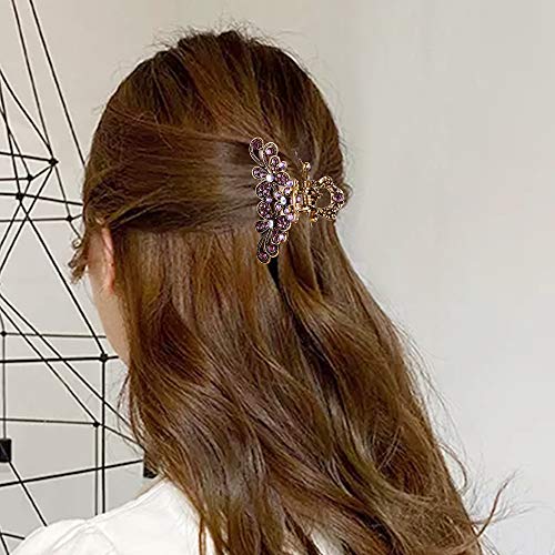 CROWN GUIDE Vintage Rhinestone Hair Claw Crystal Jaw Clips,Metal Alloy Fancy Hair Barrette Decorative Flowers Hair Clasps Accessories for Women Thick Hair Purple - Image 4