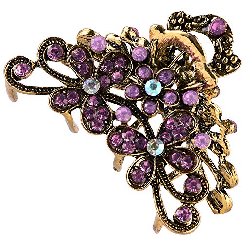 CROWN GUIDE Vintage Rhinestone Hair Claw Crystal Jaw Clips,Metal Alloy Fancy Hair Barrette Decorative Flowers Hair Clasps Accessories for Women Thick Hair Purple - Image 2
