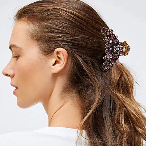 CROWN GUIDE Vintage Rhinestone Hair Claw Crystal Jaw Clips,Metal Alloy Fancy Hair Barrette Decorative Flowers Hair Clasps Accessories for Women Thick Hair Purple - Image 3
