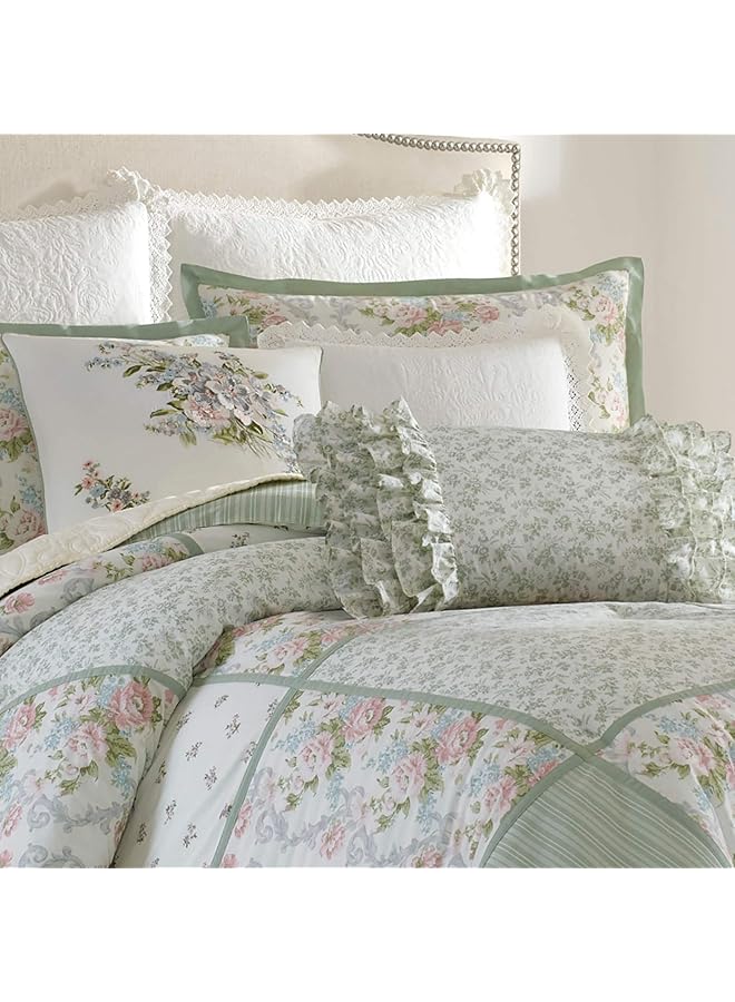 LAURA ASHLEY Full Comforter Set Reversible Cotton Bedding With Matching Shams And Bedskirt Stylish Home Decor For All Seasons Harper Sage Full - Image 2