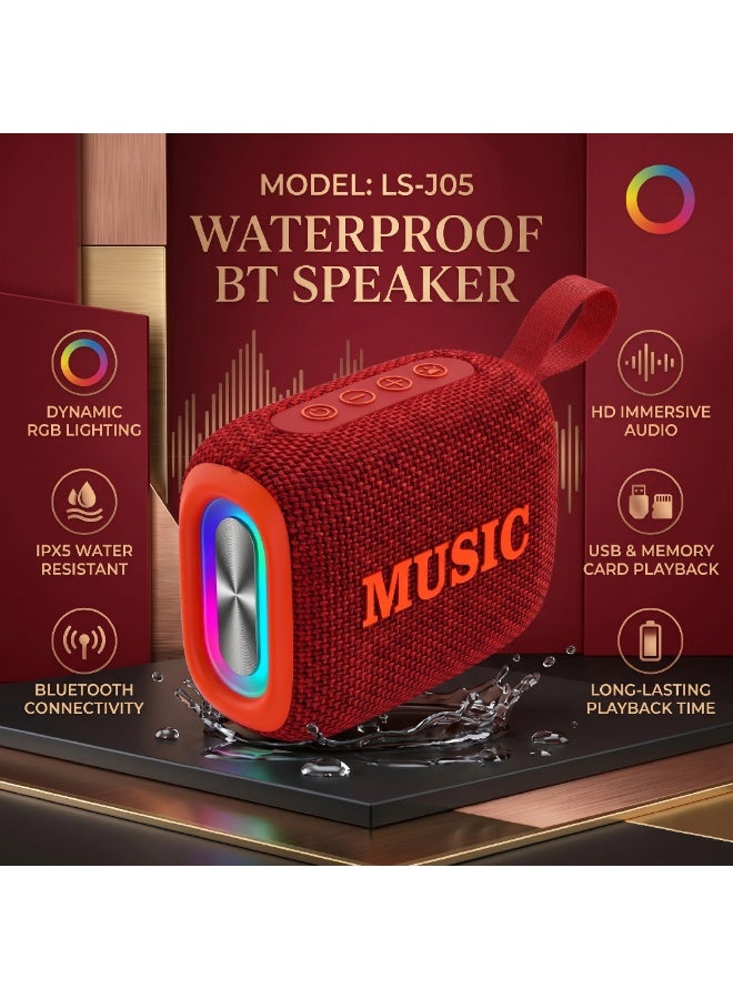 موتوك مكبر صوت بلوتوث محمول LS-J05 - مكبر صوت مقاوم للماء بمعيار IPX5 مع أضواء RGB، صوت جهير عميق عالي الدقة، بلوتوث 5.3، اقتران TWS، تشغيل TF/USB، للحفلات، الألعاب، حفلات الشواء، الاستخدام الخارجي (أحمر) - Image 2