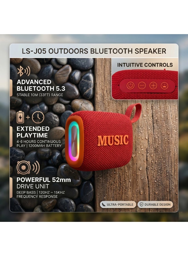 موتوك مكبر صوت بلوتوث محمول LS-J05 - مكبر صوت مقاوم للماء بمعيار IPX5 مع أضواء RGB، صوت جهير عميق عالي الدقة، بلوتوث 5.3، اقتران TWS، تشغيل TF/USB، للحفلات، الألعاب، حفلات الشواء، الاستخدام الخارجي (أحمر) - Image 5
