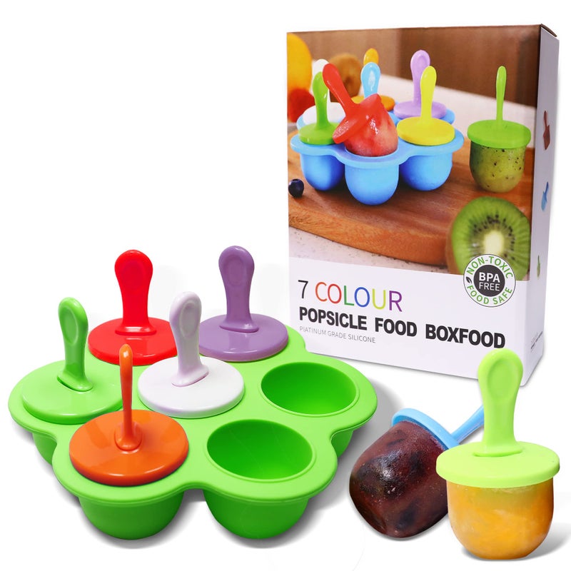 Silicone Popsicle Molds 7cavity DIY Ice Pop Mold with Colorful Sticks For egg biting ice cream molds storage containers non stick cake molds Green