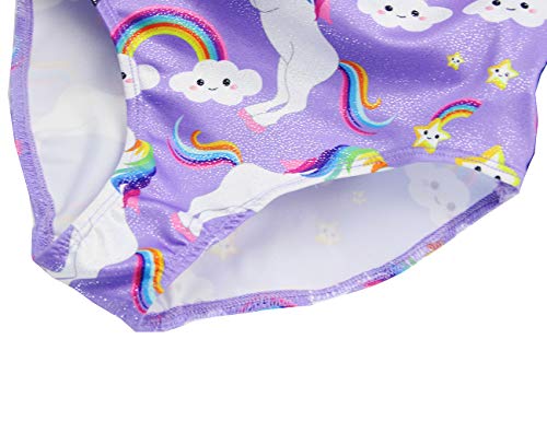TENVDA Gymnastics Leotards for Girls 6-7 Years Old Purple Sparkly Unicorn Print Kids Long Sleeve Tumbling Outfit Bodysuits - Image 5