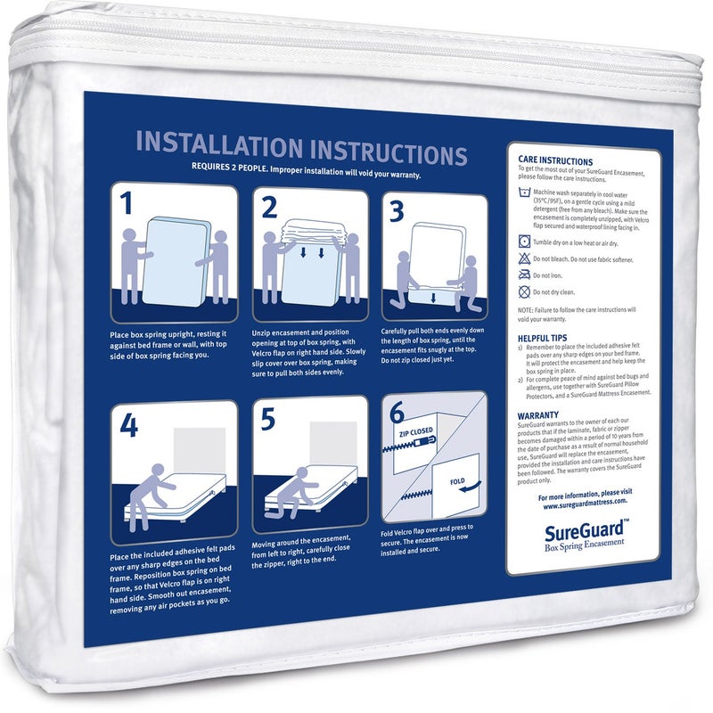 SureGuard Mattress Protectors Full Size SureGuard Box Spring Encasement - 100% Waterproof, Bed Bug Proof, Hypoallergenic - Premium Zippered Six-Sided Cover White  - Image 2