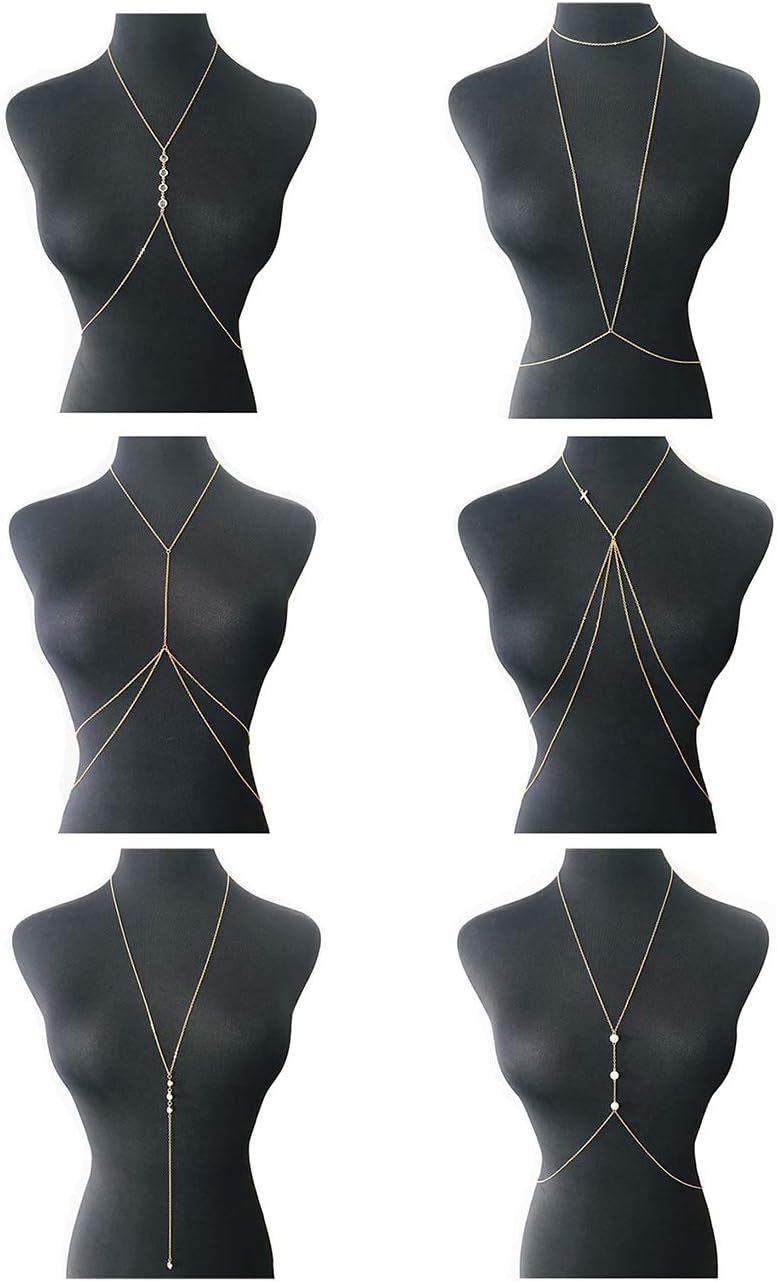 Tornito 4-8Pcs Sexy Body Chain Belly Waist Chain Necklace Summer Beach Bikini Bra Body Jewelry for Women Gold Tone - Image 1