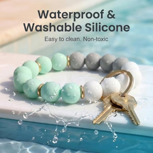 BIHRTC 12mm Silicone Beaded Bracelet Keychain Bangle Key Chains Bangle Wristlet Keychain with Leather Tassel for Women Bracelet Keyring Portable House Car Keys Ring Holder - Image 4