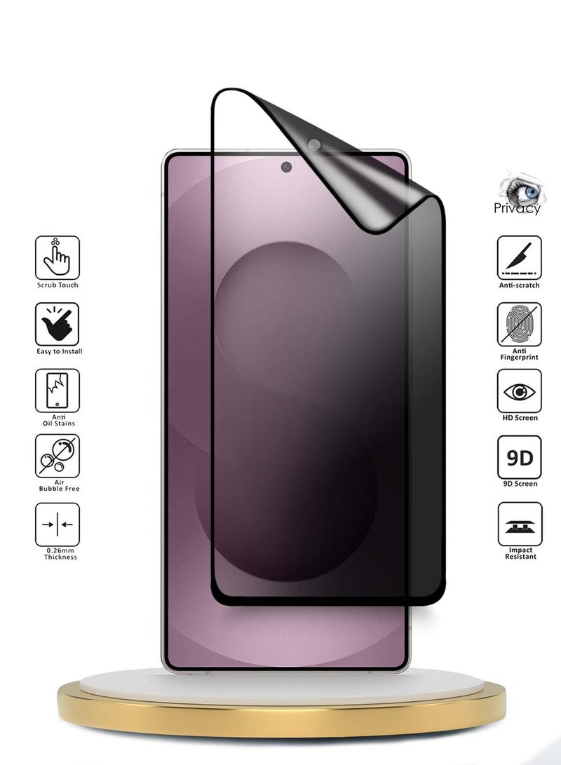 Wtech Samsung Galaxy S25 Edge 5G 2025 Premium Nano Ceramic Privacy Full Glue Full Cover Matte Flexible Screen Protector (MSCNMP) - Clear/Black - Image 2