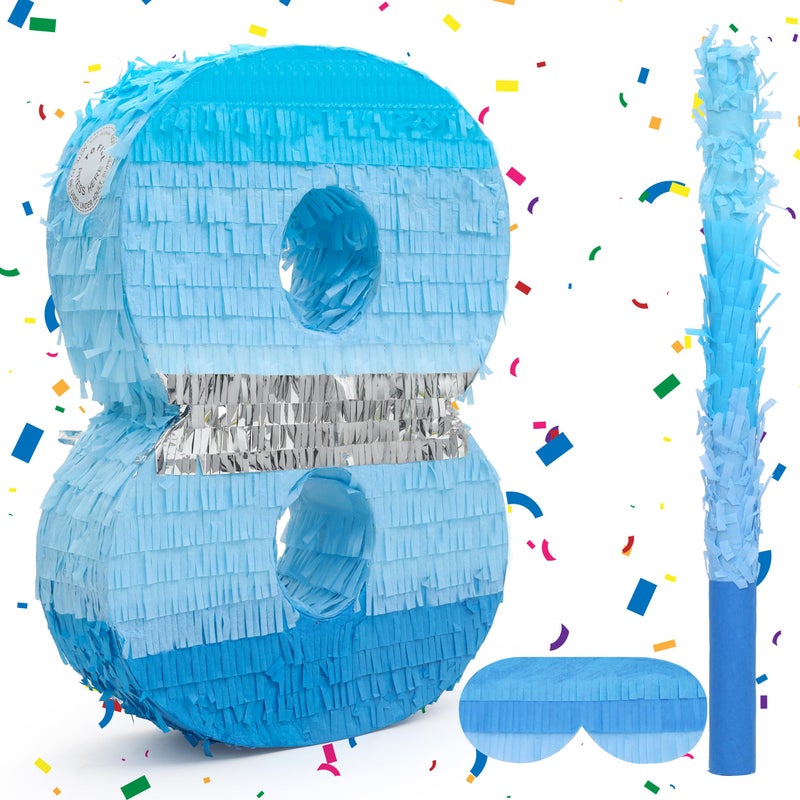 Birchio Number 8 Pinata Bundle with a Blindfold and Bat162 x 116 x 4 Inches Perfect for Boys and Girls Birthday Party Supplies Blue Theme Birthday Decoration - Image 3