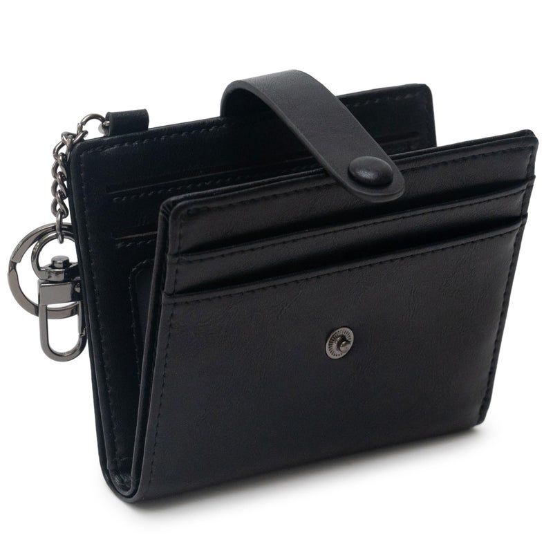 Alldaily Slim Keychain Wallet for Women, RFID Blocking Small Bifold Travel Credit Card Holder (Black) - Image 1
