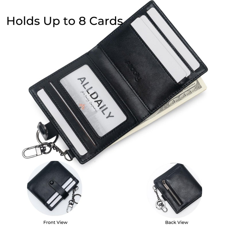 Alldaily Slim Keychain Wallet for Women, RFID Blocking Small Bifold Travel Credit Card Holder (Black) - Image 4