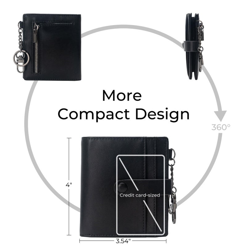 Alldaily Slim Keychain Wallet for Women, RFID Blocking Small Bifold Travel Credit Card Holder (Black) - Image 3