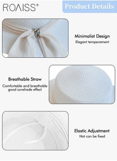 Holiday Straw Beach Hat for Women Wide Brim Bow Ribbon Boater Hat Flat Top Classic Sun Hat for Summer White - pzsku/Z310BB4DB57BDB89590F2Z/45/_/1731919855/ba3d2d57-1015-43db-b051-591eded5d19d