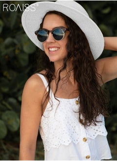 Holiday Straw Beach Hat for Women Wide Brim Bow Ribbon Boater Hat Flat Top Classic Sun Hat for Summer White - pzsku/Z310BB4DB57BDB89590F2Z/45/_/1731919865/f855ec95-690d-46b5-8b7e-9368cac2fde0