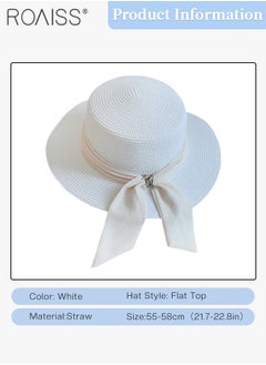 Holiday Straw Beach Hat for Women Wide Brim Bow Ribbon Boater Hat Flat Top Classic Sun Hat for Summer White - pzsku/Z310BB4DB57BDB89590F2Z/45/_/1731919891/b2f82301-422e-45d3-adfa-c8dce7a6d02d