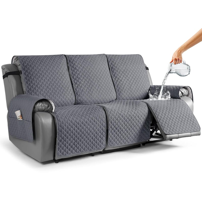TAOCOCO AntiSlip Recliner Sofa Cover Couch Covers for Leather Recliner Sofa Pet Cover for Recliner Sofa Washable Reclining Sofa Cover Furniture Protector with Elastic Straps3 Seater Dark Grey