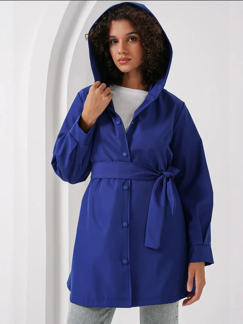 بيغ دارت معطف ترنش بقبعة بقصة مريحة وإغلاق بأزرار