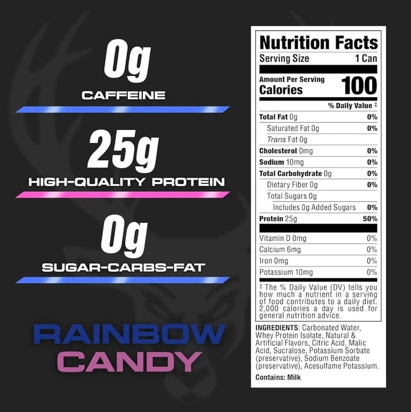 Bucked Up Lightly Carbonated Protein Drink – Rainbow Candy, 473ml - Image 2