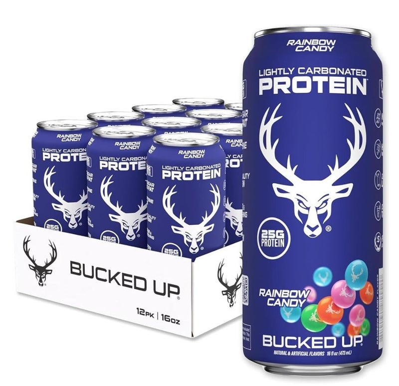 Bucked Up Lightly Carbonated Protein Drink – Rainbow Candy, 473ml - Image 1